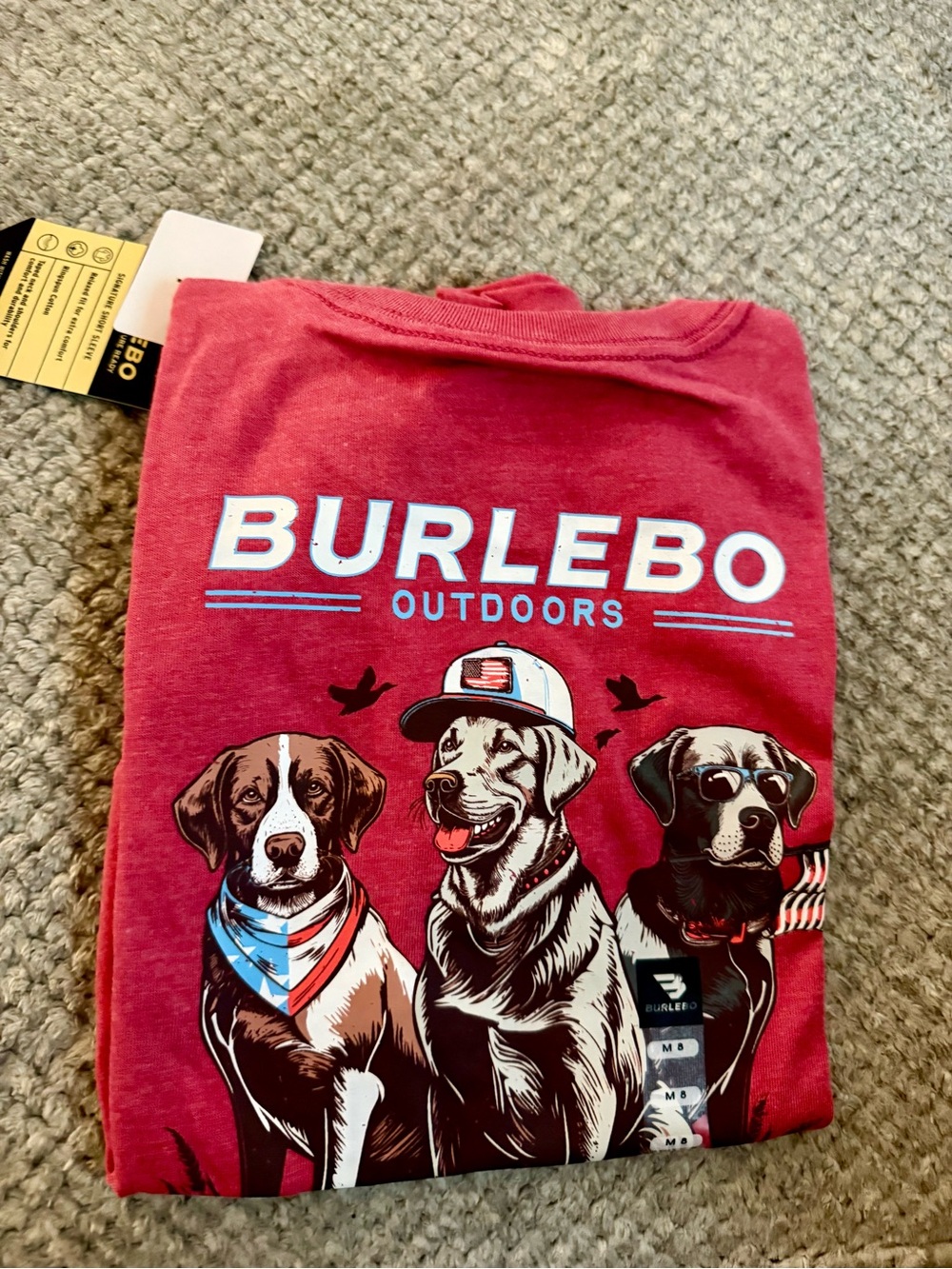 BURLEBO Red Graphic Dog T-Shirt with 3 Lab Dogs NWT